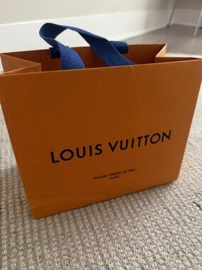 Louis Vuitton Orange Bag with Blue Ribbon Handles